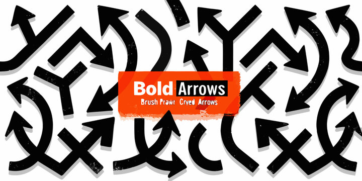Bold black brush drawn arrows pointing in various directions on a vibrant orange background