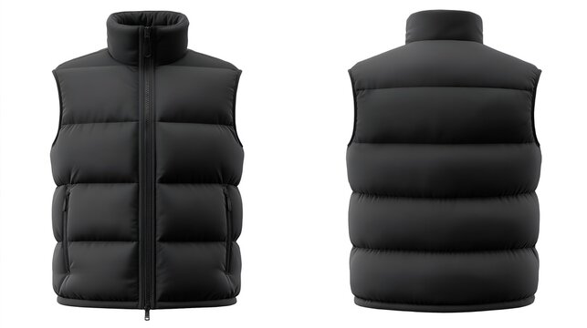 Stylish black puffer vest featuring a high collar and a sleek design. Ideal for urban settings and casual outings. Perfect for layering in cool weather.