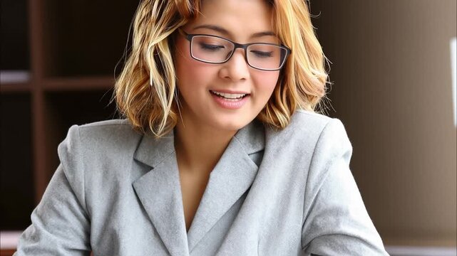 Portrait of a professional woman in a suit. Business woman standing in an office