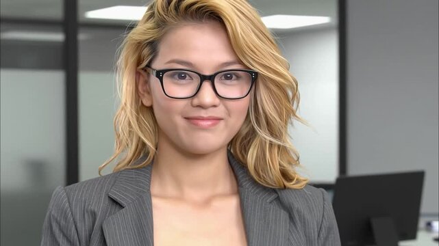 Portrait of a professional woman in a suit. Business woman standing in an office