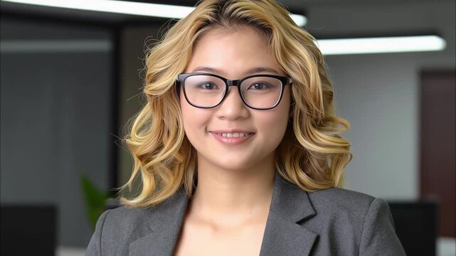 Portrait of a professional woman in a suit. Business woman standing in an office