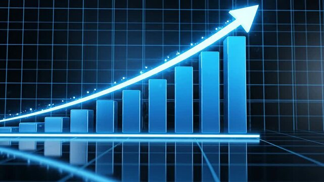 Rising business graph shows increasing growth trend with arrow