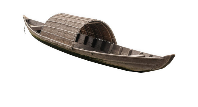 3d traditional wooden sampan boat isolated on transparent background