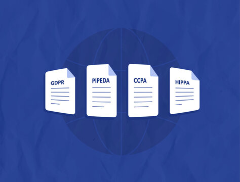 GDPR compliance with data privacy and protection regulation in digital environment. Manage legal policy and security standards for GDPR, HIPAA, CCPA and PIPEDA compliance vector illustration