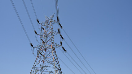 Steel electricity tower with power conductors © jitendra jadhav
