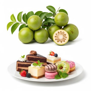 Fresh green wood apple fruits and assorted sweet dessert plate
