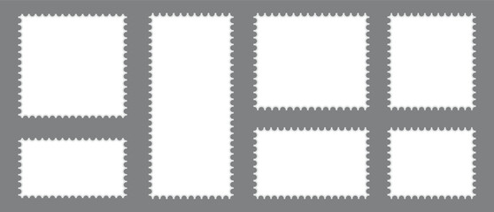 Obraz premium Postage stamp set. Postage stamp icons and frames vector. Letter stamps with perforated edges. Vector illustration 10 Eps.