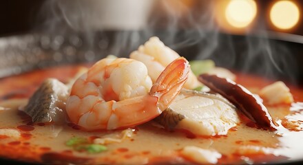 Delicious seafood pizza with shrimp.