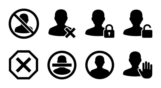 User Account Icons Set: Security, Access Control, and Privacy Symbols for Digital Interfaces, Vector Graphics
