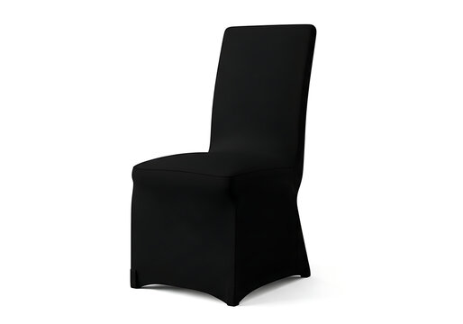 Isolated black fabric chair cover, stretchable slipcover for banquet, wedding, event furniture seating, elegant textile decoration