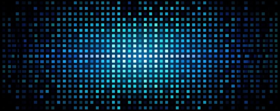 Blue digital pixel grid pattern with gradient light dots creating modern abstract technology screen display background design