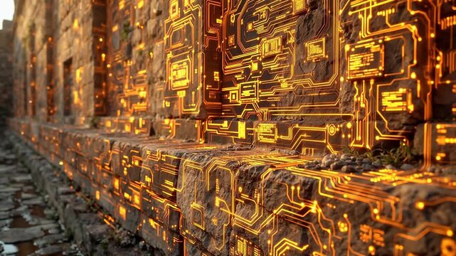 Sacred Circuits: Microchip Patterns on Ancient Temple Walls