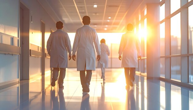 Medical professionals walking down a bright hospital corridor (275)