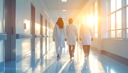 Obraz premium Medical professionals walking down a hospital corridor (297)
