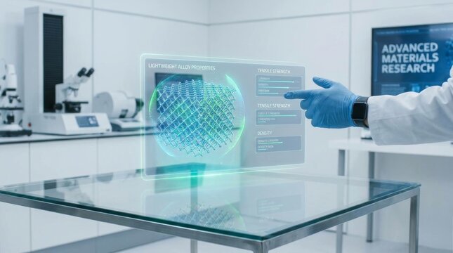 Scientist Interacting With Holographic Advanced Materials Research Interface