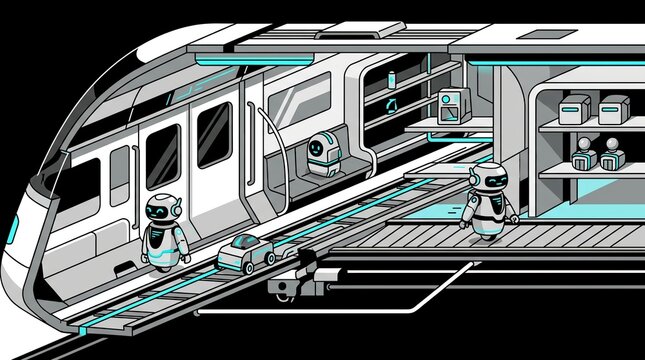 Futuristic Robots Boarding A Modern High Tech Train