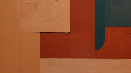 Fototapeta premium Abstract art with geometric shapes and textured paint in earthy tones. Layers of terracotta brown rust and muted orange colors form a modern minimalist composition with a hint of gold.