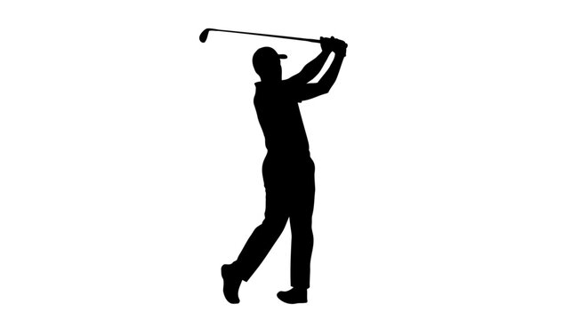 A black silhouette of a man playing golf