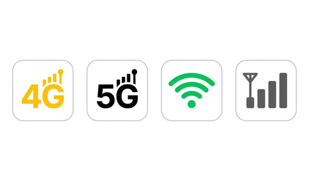 Modern mobile network icon collection vector 4G 5G WiFi and signal bars isolated on white background