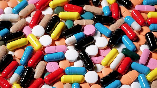 Colorful assortment of pills and capsules.