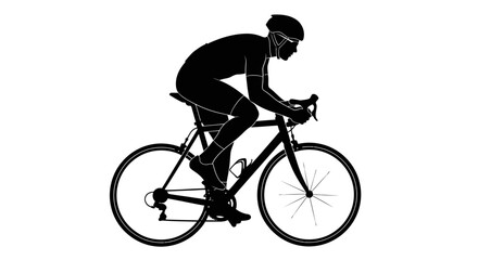 Fototapeta premium Silhouette of a cyclist on a road bike, wearing helmet and cycling gear, isolated on white