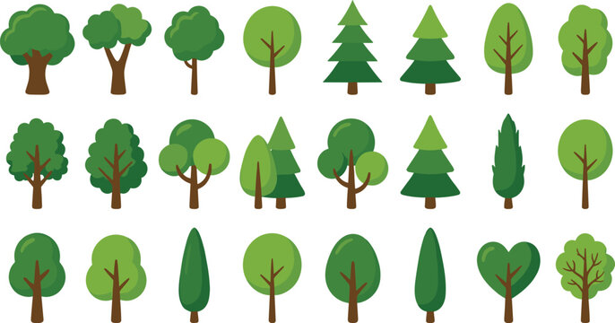 Comprehensive Tree Icons Collection - Large Set of Green Trees Vector Illustration for Nature and Landscape Design