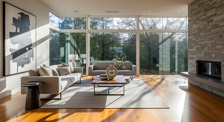 Fototapeta premium Modern living room with large windows.