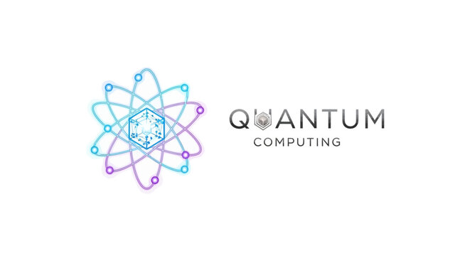 Quantum Computing Symbol and Text on White Background