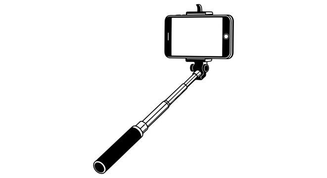 A selfie stick with a smartphone attached to it