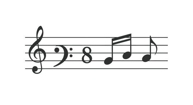 Musical Notes on Staff: Treble Clef, Bass Clef, Eighth Note, Sixteenth Notes