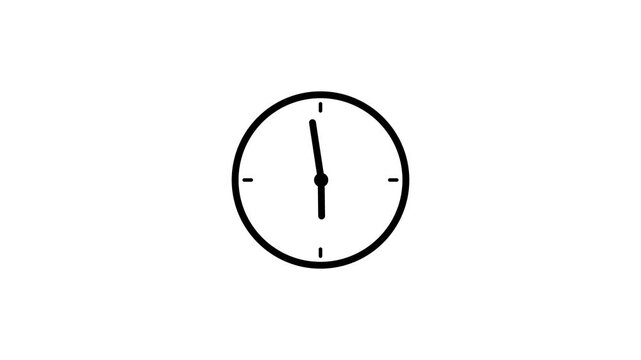 Animated clock icon with dial markers and fast spinning hands on white background, time concept animation.