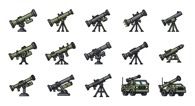Pixel Art Rocket Launchers and Military Vehicles
