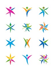 Obraz premium A collection of 12 colorful human icons in various poses and shapes