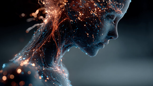 Human brain with neural network and glowing connections, representing artificial intelligence, machine learning, and data analysis for improved decision making and business solutions