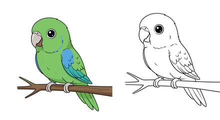 Obraz premium Cute Green Parrot Cartoon coloring page