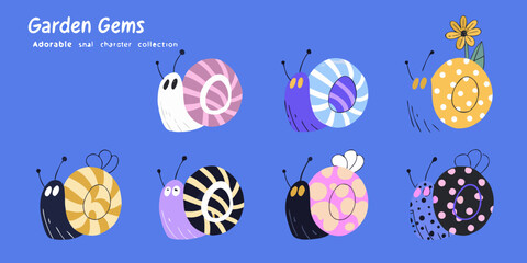 colorful snail illustrations collection whimsical garden character design © Asif