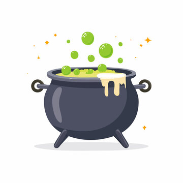 Witches Cauldron Bubbling with Green Potion and Sparks