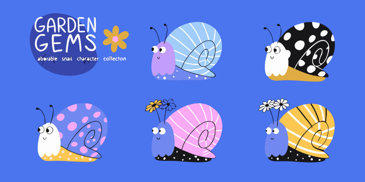 colorful snail illustrations collection whimsical garden creatures vector art