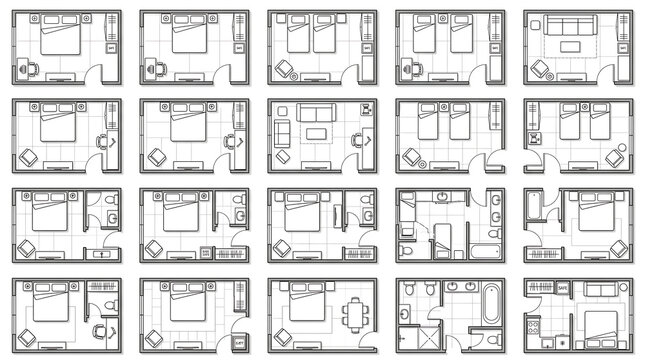 Hotel Guest Room Floor Plan Grid &ndash; Single, Double, Suite, Accessible &ndash; 4&times;5