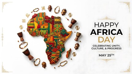 Vibrant africa day celebration with traditional patterns and jewelry on white background