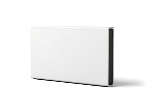 Isolated rectangular solid drive or small external storage case, sleek metallic texture for hardware, data backup technology