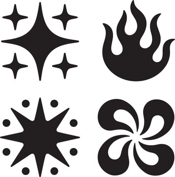 Black y2 k aesthetic sparkles, fire, and abstract shapes