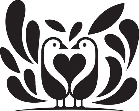 Two abstract birds facing each other forming a heart shape