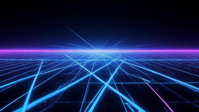 neon grid lines in space with stars