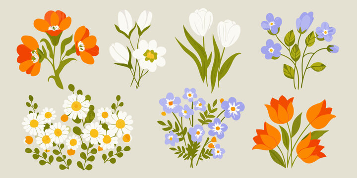 Floral arrangement of various blooms vector illustration