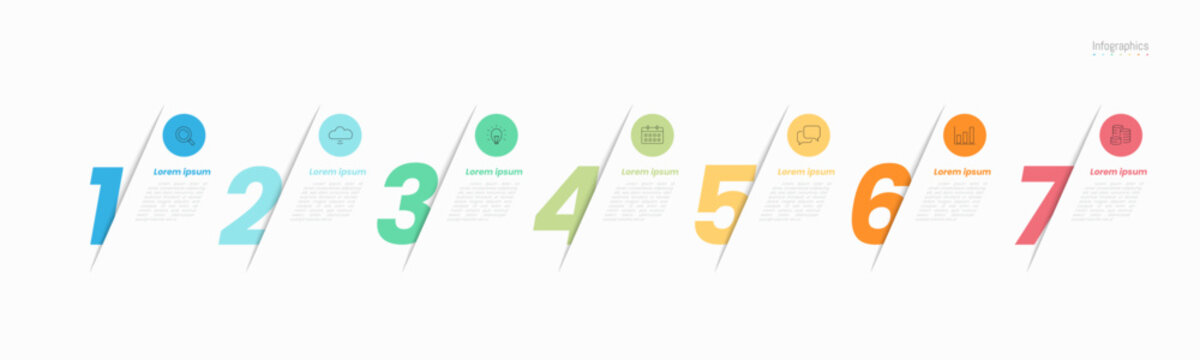 Infographic 7 options design elements for your business data. Vector Illustration.