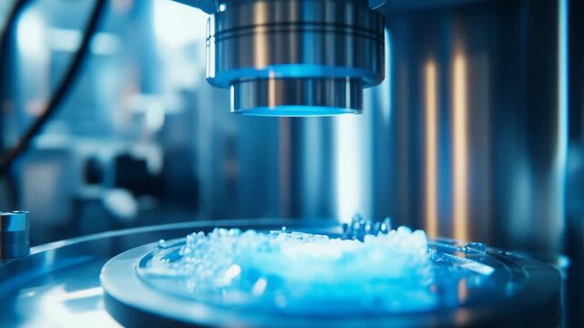 Automated manufacturing machine utilizing an optical laser to solidify liquid resin, creating a complex three dimensional object through additive manufacturing technology