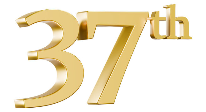 Gold 37th numerical symbol 3D illustration