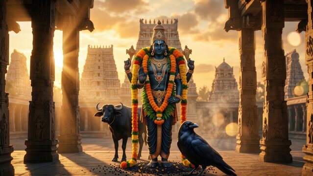 Shani Dev Temple Blessing &ndash; Sacred Divine Courtyard Scene