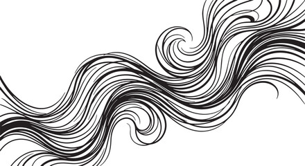 Fototapeta premium Elegant black flowing line pattern, artistic wave motion, modern abstract vector illustration, luxury style on white background